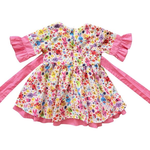 Baby Girls Floral Easter Bunny Dress Ruffled Sleeves Back Bow Ties 80cm 12-18M - Picture 3 of 9